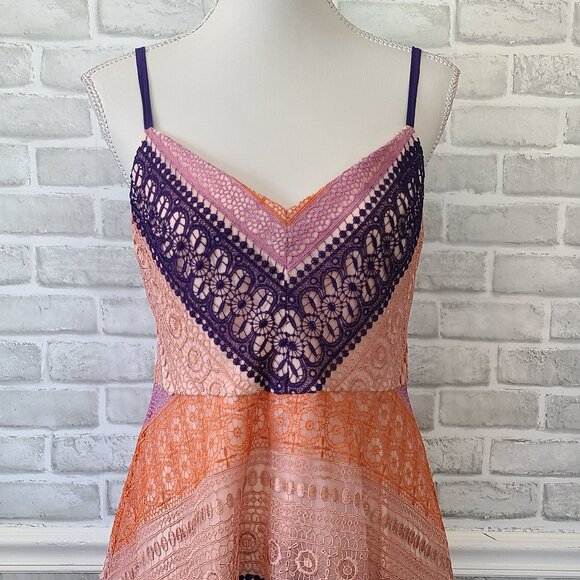 Anthropologie Maeve Lace Summer Cottage Midi Dress 10 Feminine Orange Pink Purpl - Picture 2 of 10